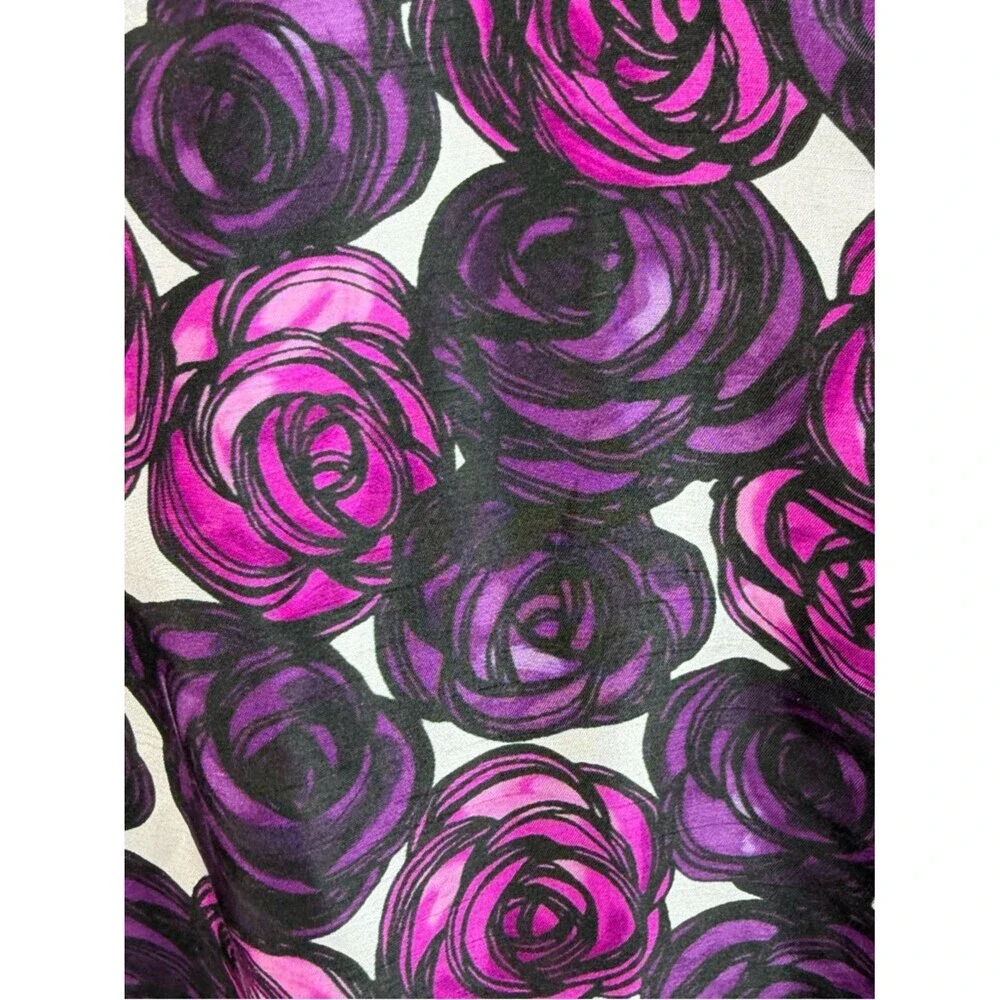 Tahari Dress 100% silk roses flowers floral Purple & Black Floral Midi Dress - Picture 11 of 14